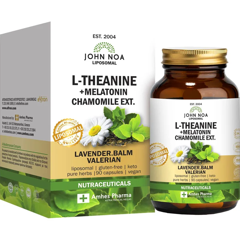John Noa Liposomal L-Theanine & Melatonin Συμπλήρωμα Διατροφής Αμινοξέος Θειανίνης, Μελατονίνης & Εκχυλίσματος Βοτάνων Λιποσωμικής Μορφής για Γρηγορότερο & Ποιοτικότερο Ύπνο 90caps