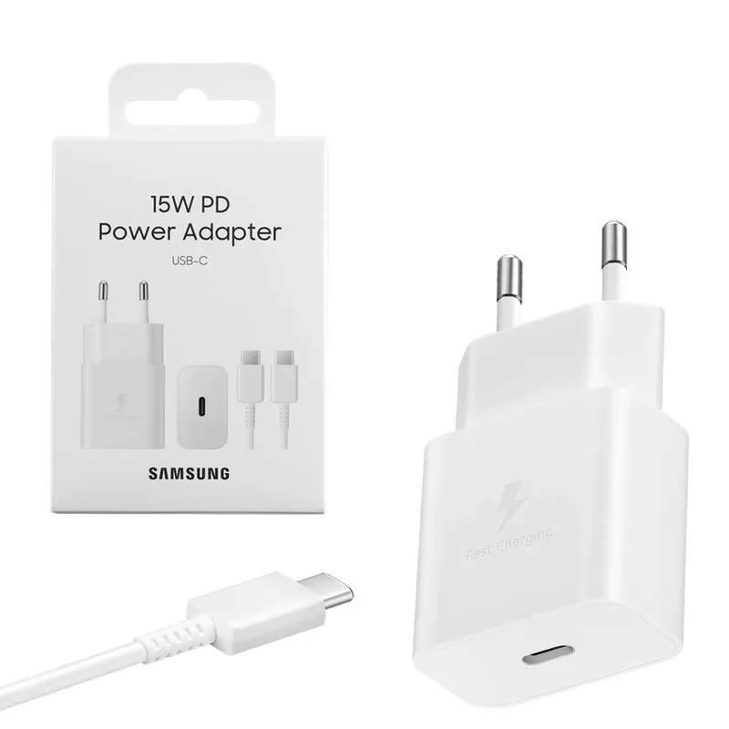 Samsung Fast Travel Φορτιστής 15W USB με Καλώδιο Type-C to Type-C White