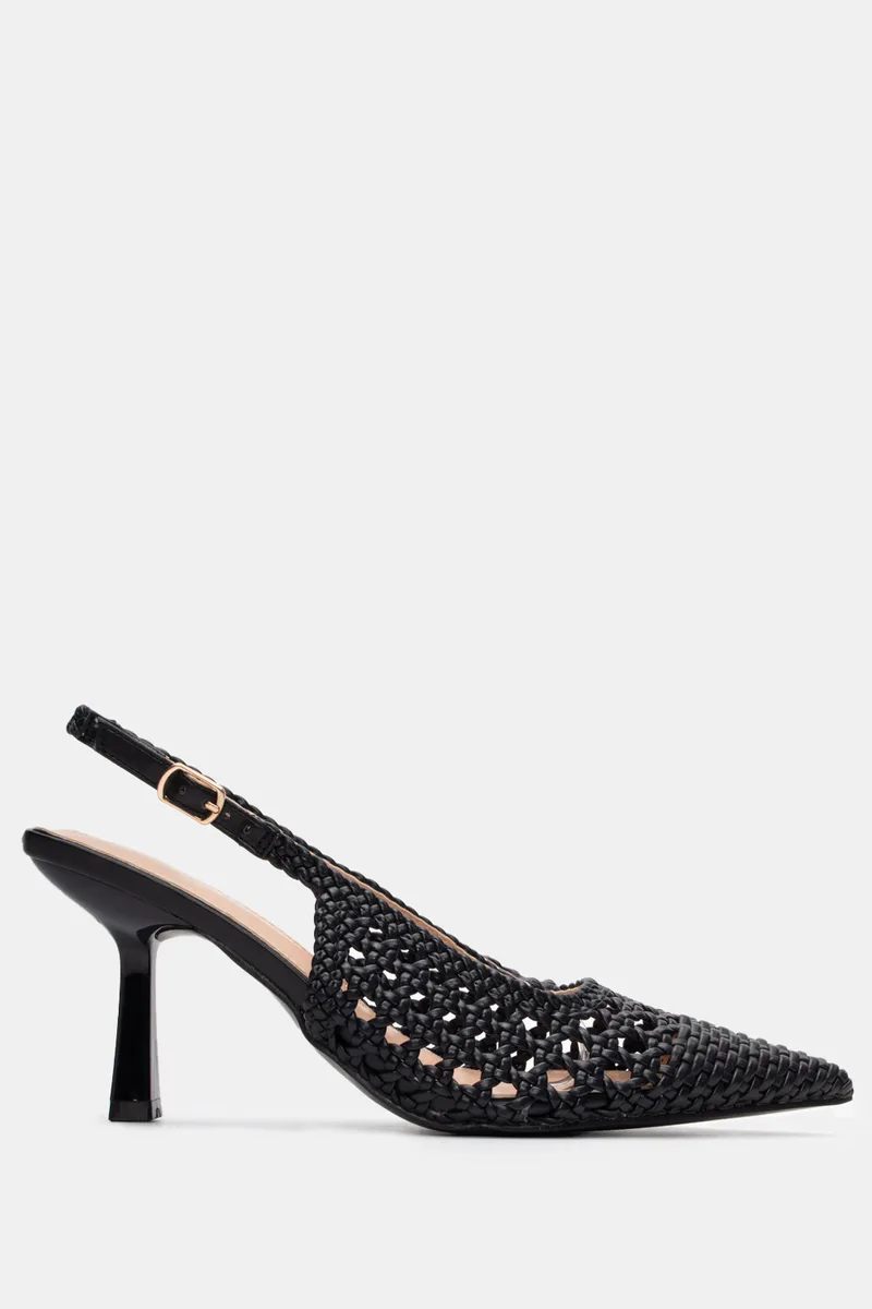 Γόβες Slingback με Πλεκτή Πλέξη - Μαύρο