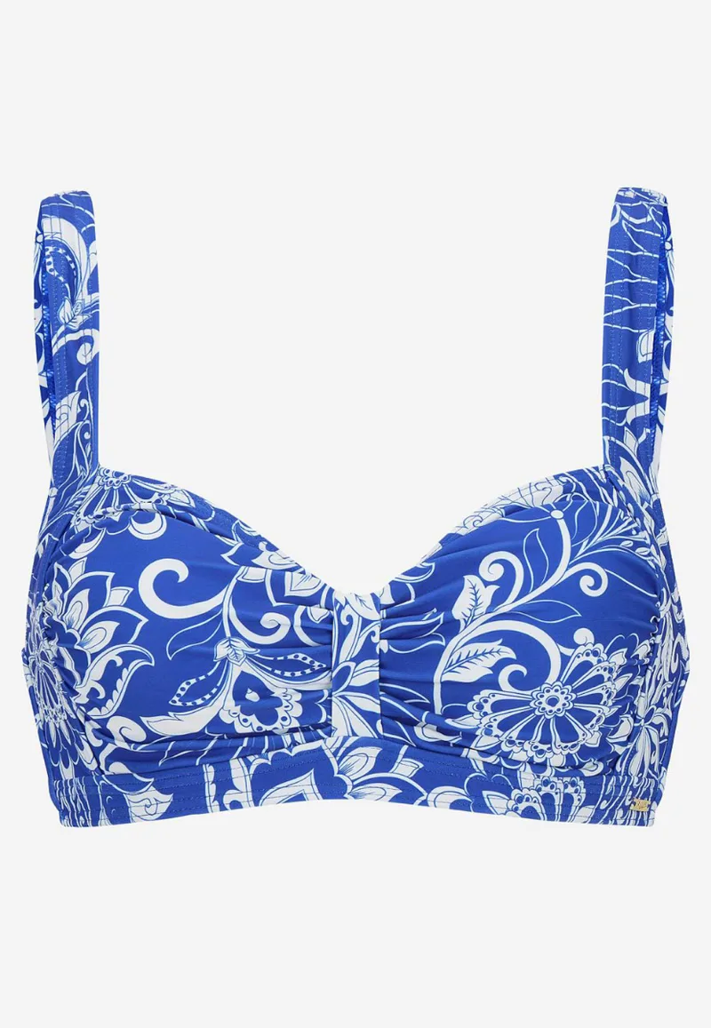 Εμπριμέ bikini-top με σούρα σε λευκό/μπλε χρώμα