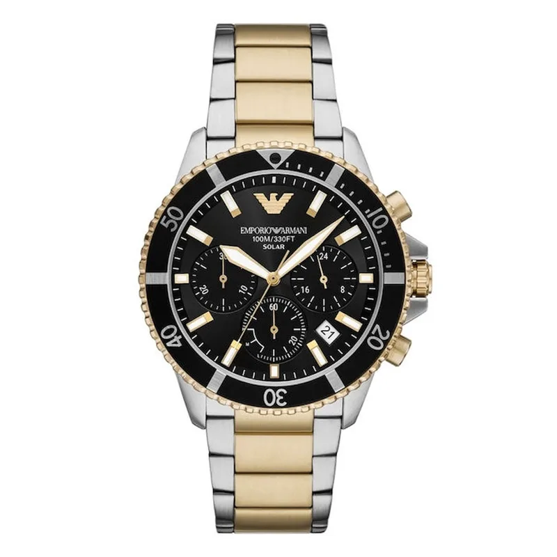EMPORIO ARMANI World Explorer Solar Chronograph Two Tone Stainless Steel Bracelet AR11680