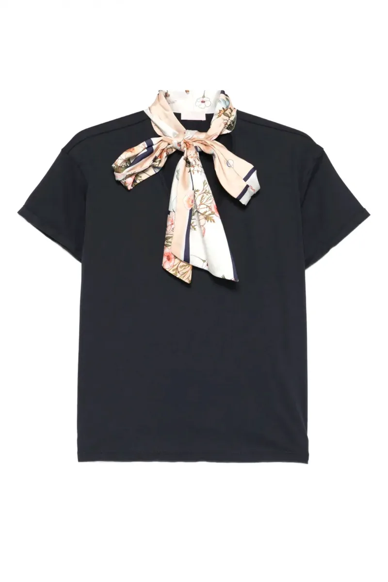 LIU-JO T-SHIRT V-NECK ΦΟΥΛΑΡΙ ΜΑΥΡΟ