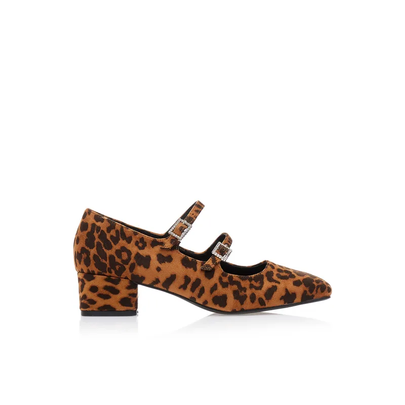 Γόβες animal print σουέτ με διπλή μπαρέτα και στρας ΛΕΟΠΑΡ