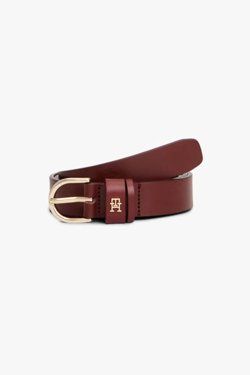 Tommy Hilfiger γυναικεία δερμάτινη ζώνη με μεταλλικό monogram - AW0AW16836 Μπορντό