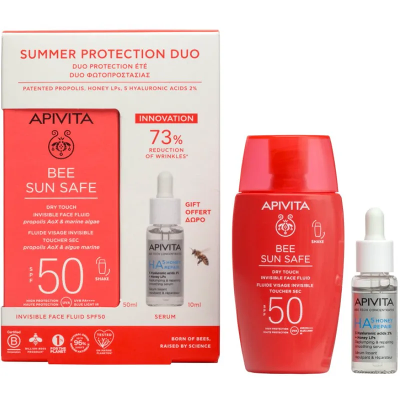 Apivita Promo Bee Sun Safe Dry Touch Invisible Face Fluid Spf50 with Marine Algae & Propolis 50ml & Δώρο Bee Tech Concentrates HA5 Honey Repair Serum 10ml