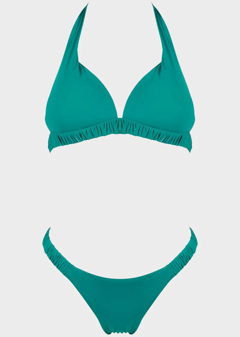 Γυναικείο set μαγιό μονόχρωμο bra ενισχυμένο bikini παρτό. Καλύπτει B cup. ΠΡΑΣΙΝΟ