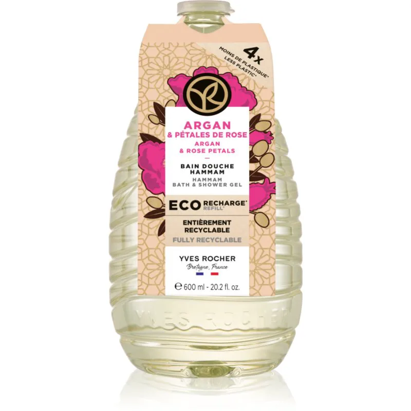 Yves Rocher Bain de Nature τζελ για ντους ανταλλακτικό Argan & Rose Petals 600 ml