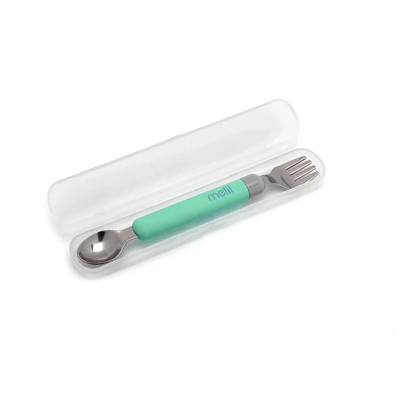 Σετ Κουτάλι & Πιρούνι Σε Θήκη Ανοξείδωτο Spork On the Go Mint-Grey Melii MEL11250 (Υλικό: Ανοξείδωτο, Χρώμα: Γκρι) - Melii - MEL11250
