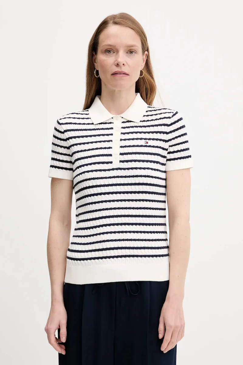 Tommy Hilfiger Πλεκτό μπλουζάκι πόλο γυναικείο βαμβακερό
