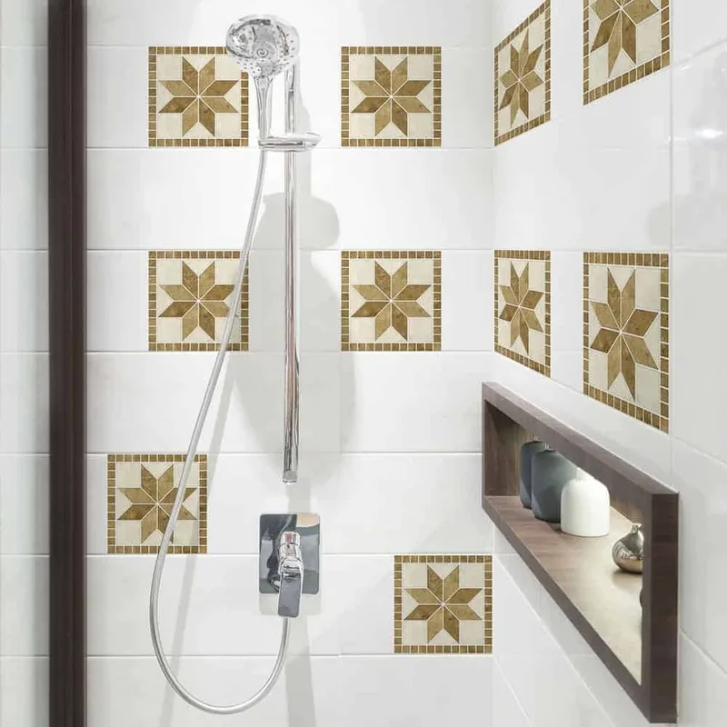 Tile Cover Μπεζ Flowers πλακάκια διακόσμησης τοίχων κουζίνας & μπάνιου (31225)