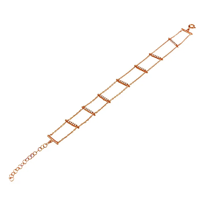 Βραχιόλι Επίχρυσο Ροζ με Ζιργκόν άσπρα 925 18cm διάμετρος Gatsa κωδ ΒΡ1131