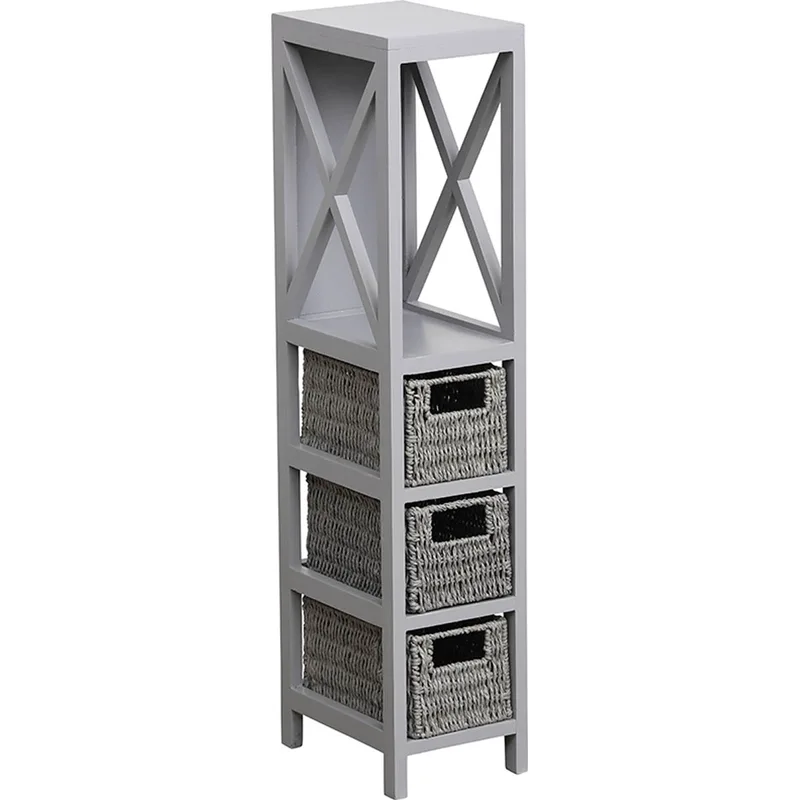 Έπιπλο MDF Με 1 Ράφι & 3 Συρτάρια Γκρι 17x24x82εκ. MRShome 1221000 (Υλικό: Mdf, Χρώμα: Γκρι) - sealskin - sl-DS-1221000