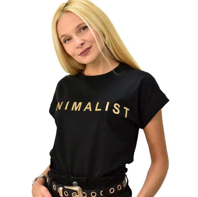 T-shirt με τύπωμα minimalist Μαύρο 8091