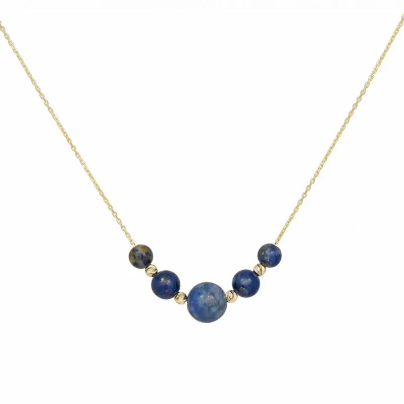 Χρυσό κολιέ Lapis lazuli Κ14 με διαμαντέ μπίλιες 048995 048995 Χρυσός 14 Καράτια