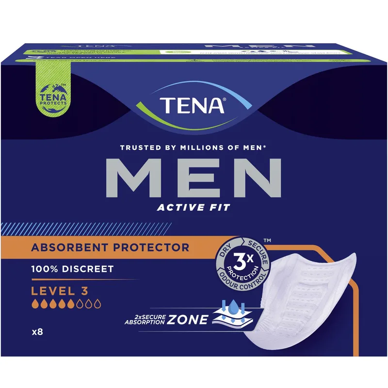 Tena Men Active Fit Absorbent Protector Level 3 Ανδρικά Επιθέματα Ακράτειας Μέτριας Απορροφητικότητας 8 Τεμάχια