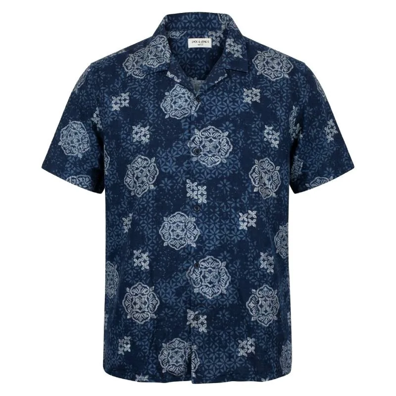 Jack & Jones "Fredo Slub Shirt",κοντομάνικο Lenzing viscose πουκάμισο - Navy Blazer