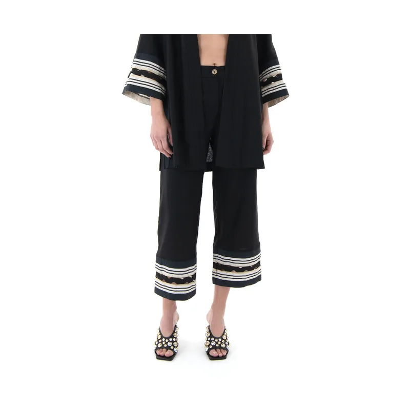 Παντελόνια Access Fashion LINEN HIGH WAIST CROP PANTS WOMEN
