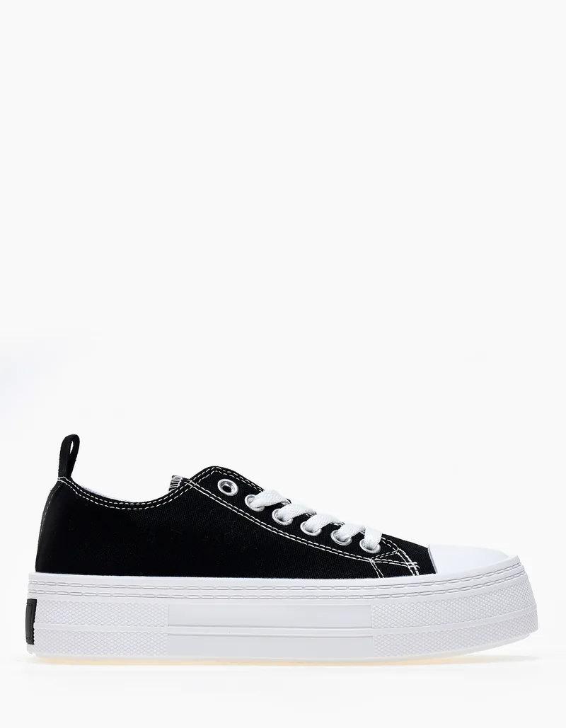 Γυναικεία υφασμάτινα sneakers με ψηλή σόλα - Μαύρο