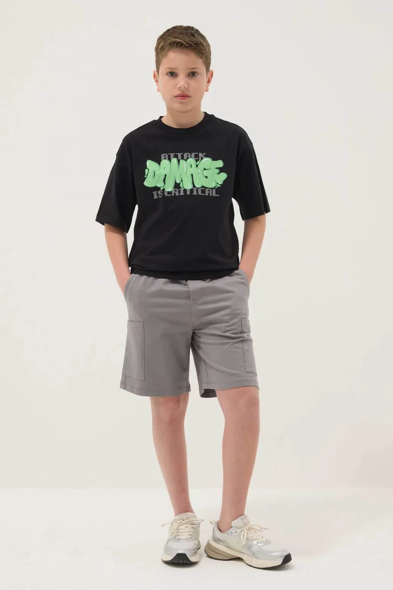 OVS παιδικό σετ με T-shirt και σορτς Oversized Fit (2 τεμάχια) - 002681477 Μαύρο