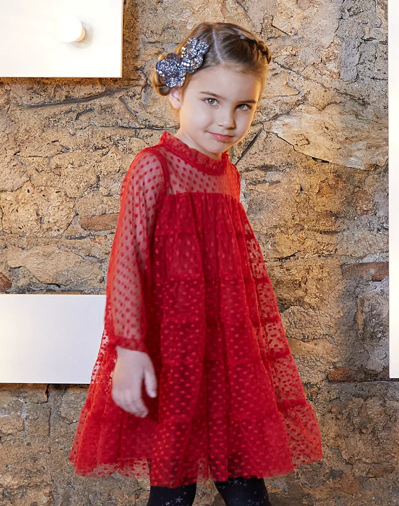 Φόρεμα με κεντημένα πουά για κορίτσι.Boutique collection - ΚΕΡΑΣΣΙ 45-123378-7