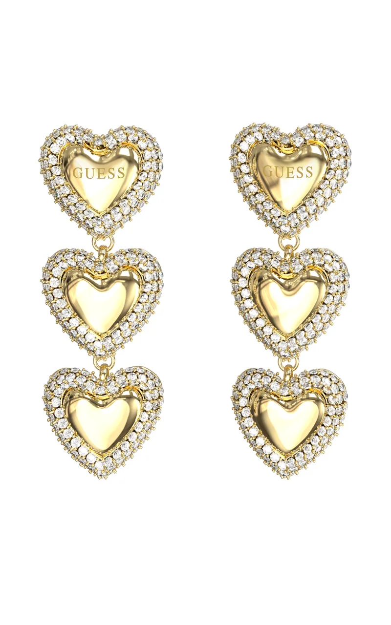 GUESS STEEL BELOVED JUBE06011JWYGT/U Σκουλαρίκια Χρυσές Καρδιές Με Πέτρες