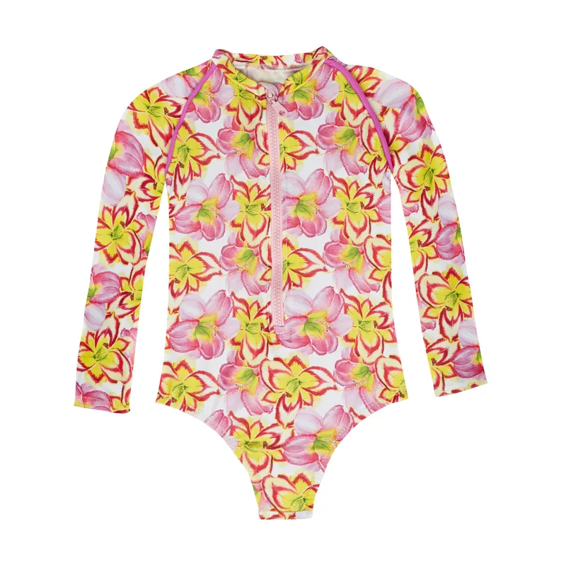 GIRL'S ONE PIECE LONG SLEEVE YELLOW LILIES