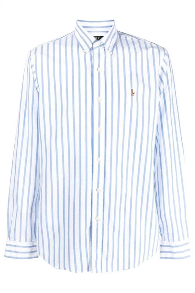 RALPH LAUREN ΠΟΥΚΑΜΙΣΟ ΡΙΓΕ BUTTON DOWN OXFORD CUSTOM FIT ΣΙΕΛ-ΛΕΥΚΟ