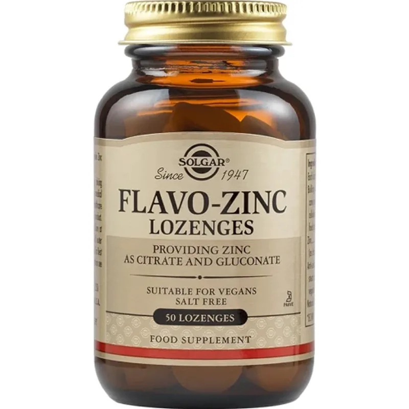 Solgar Flavo Zinc Συμπλήρωμα Διατροφής Ψευδάργυρου σε Κιτρική & Γλυκονική Μορφή για Μέγιστη Απορρόφηση για Ενίσχυση του Ανοσοποιητικού, Υγιή Μαλλιά Νύχια & Δόντια με Γεύση Λεμόνι 50 Lozenges