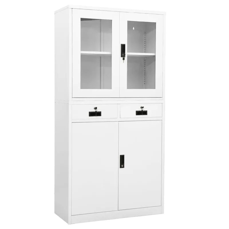 vidaXL Ντουλάπα Γραφείου Λευκή 90 x 40 x 180 εκ Ατσάλι / Ψημένο Γυαλί