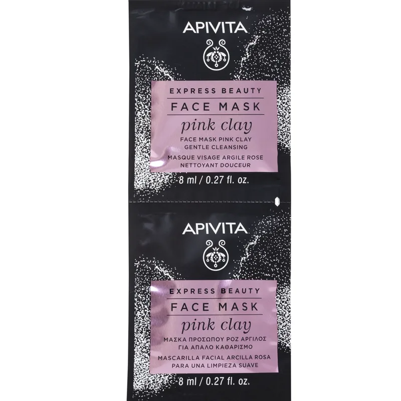 Apivita Express Beauty Ροζ Clay Face Mask Μάσκα Καθαρισμού Προσώπου με Ροζ Άργιλο, Κατάλληλη για Ευαίσθητες Επιδερμίδες 2x8ml