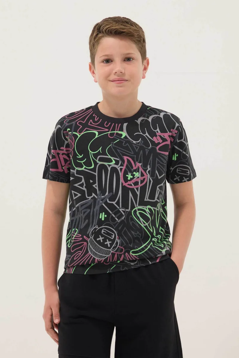 OVS παιδικό T-shirt με all-over print Regular Fit - 002681743 Μαύρο