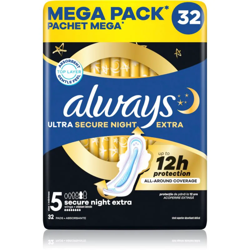 Always Ultra Secure Night Extra Size 5 σερβιέτες νύχτας 32 τμχ