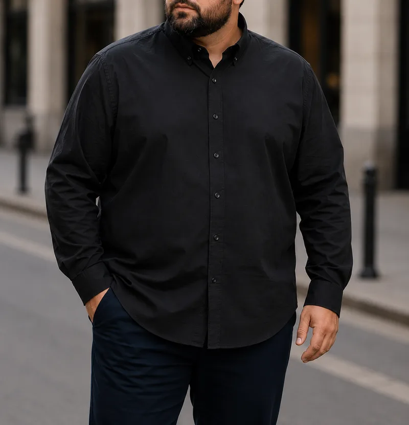 Ανδρικό μαύρο πουκάμισο με γιακά Plus Size CA2529M