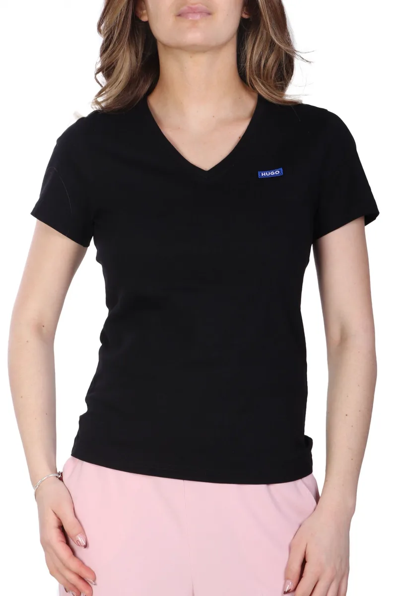 HUGO BLUE T-SHIRT CLASSIC V_B V-NECK LOGO ΜΑΥΡΟ