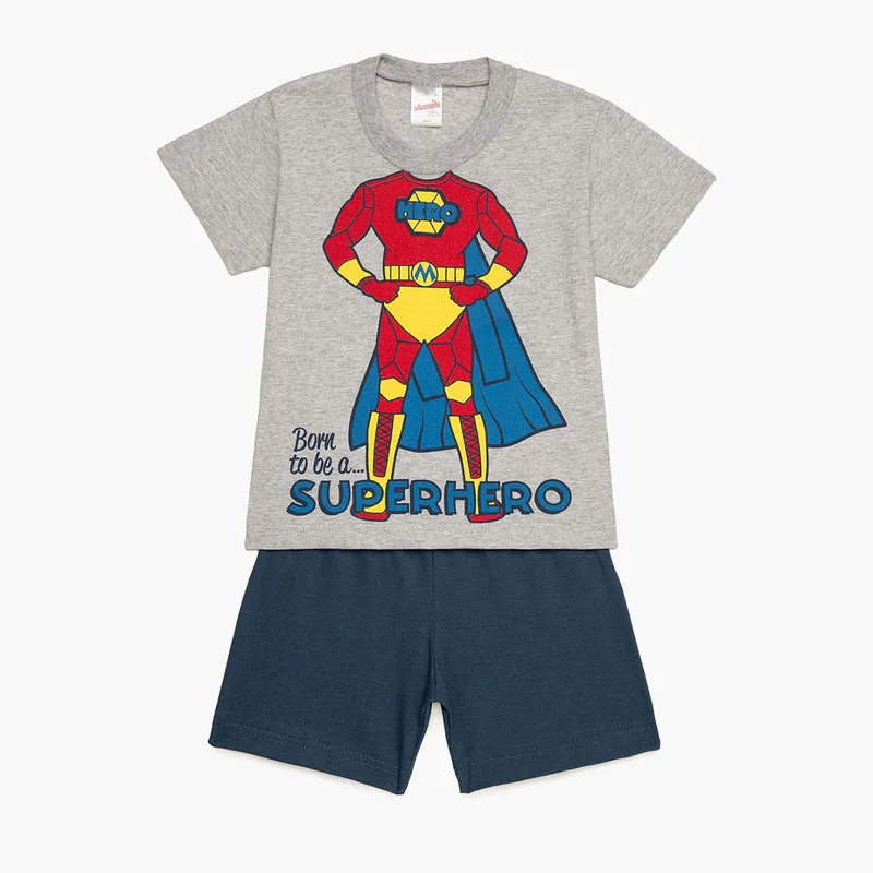 Πιτζάμα Παιδική Καλοκαιρινή Minervakia Superhero 62215-133 Γκρι No1 No1