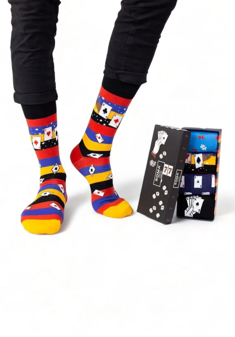 Κάλτσες ανδρικές βαμβακερές Soma Socks Lucky Bet σε κουτάκι 4 τεμαχίων SS2021-Πολύχρωμο