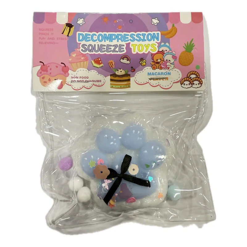 Antistress Taba Squishy Πατούσα με Pon Pon & Φιογκάκι 7x6cm Γαλάζιο