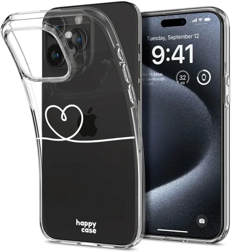 HappyCase Διάφανη Θήκη Σιλικόνης Apple iPhone 15 Pro - Heart Print (8719246420368)
