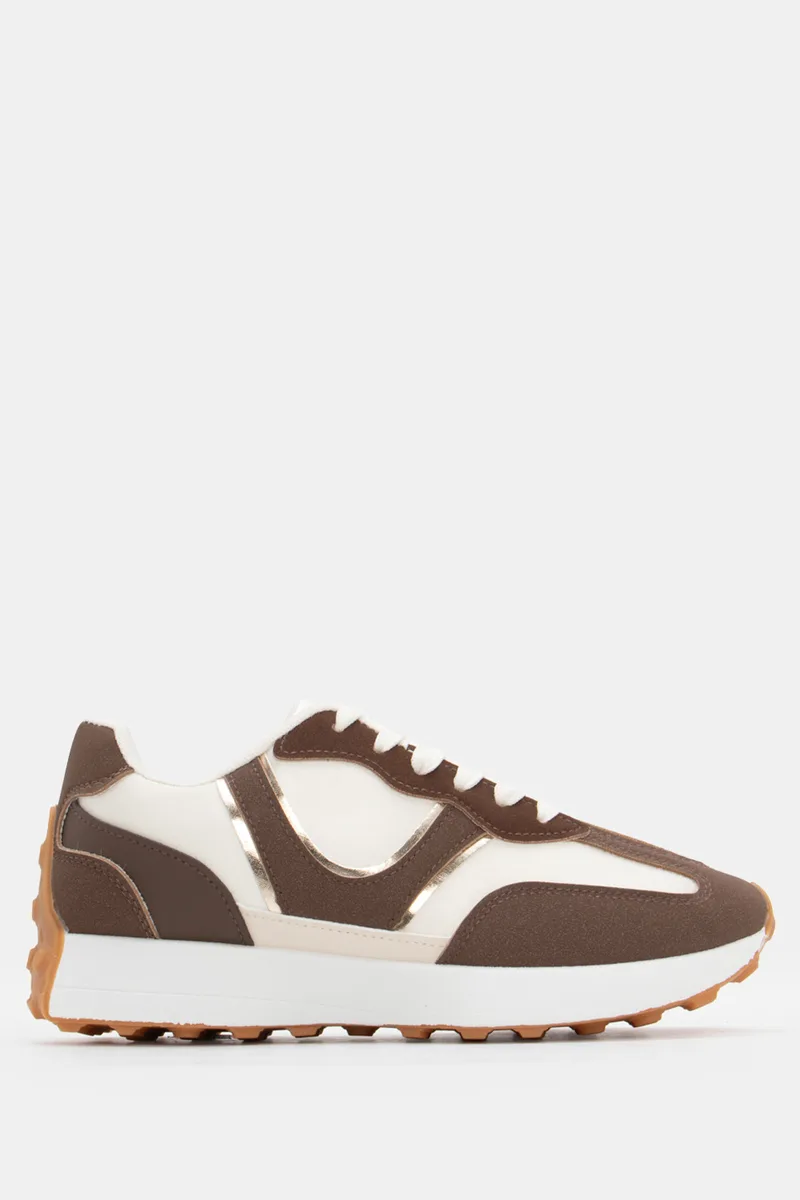 Sneakers σε Συνδυασμό Χρωμάτων - Καφέ Σκούρο