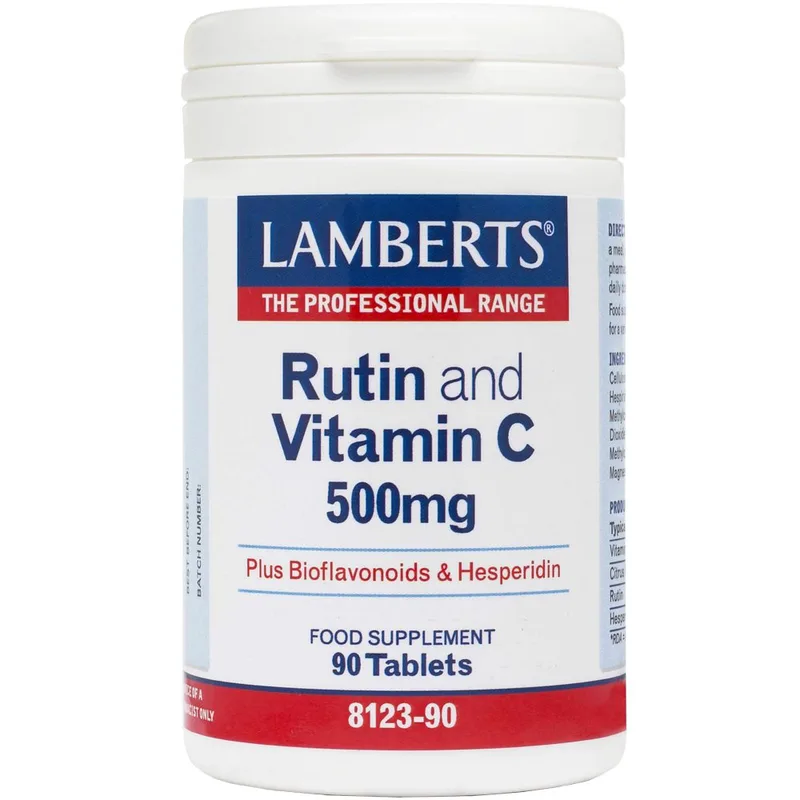 Lamberts Rutin & C Συμπλήρωμα Διατροφής με Βιταμίνη C, Ρουτίνη & Βιοφλαβονοειδή για την Καλή Λειτουργία του Νευρικού & του Ανοσοποιητικού Συστήματος με Αντιοξειδωτικές Ιδιότητες 500mg, 90tabs