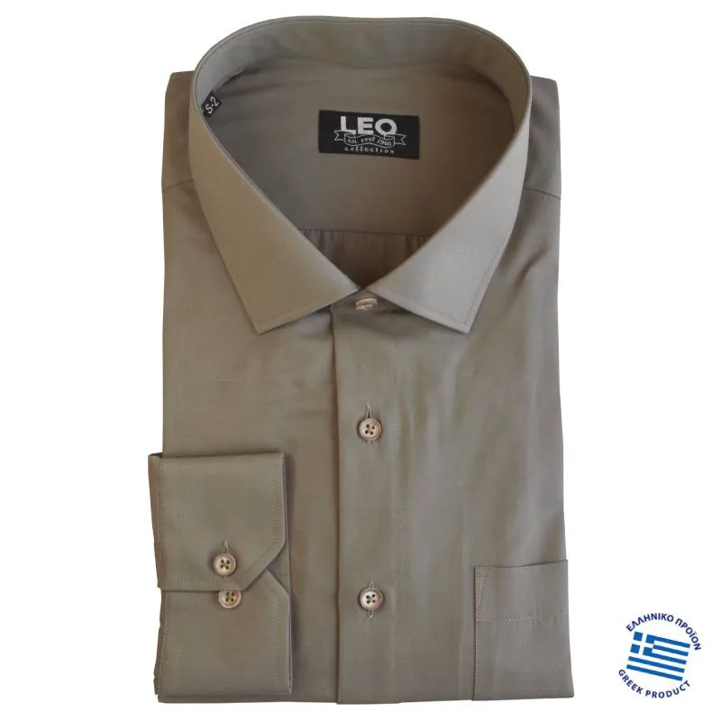 Μονόχρωμο μακρυμάνικο πουκάμισο "Air Cool",της Leo Collection - Khaki