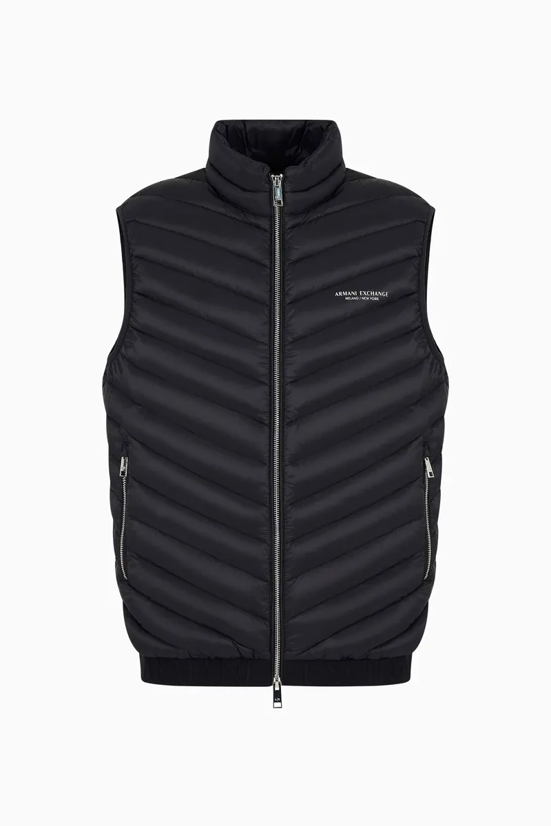 Armani Exchange ανδρικό αμάνικο μπουφάν καπιτονέ με λογότυπο - 8NZQ52ZNW3Z Μαύρο