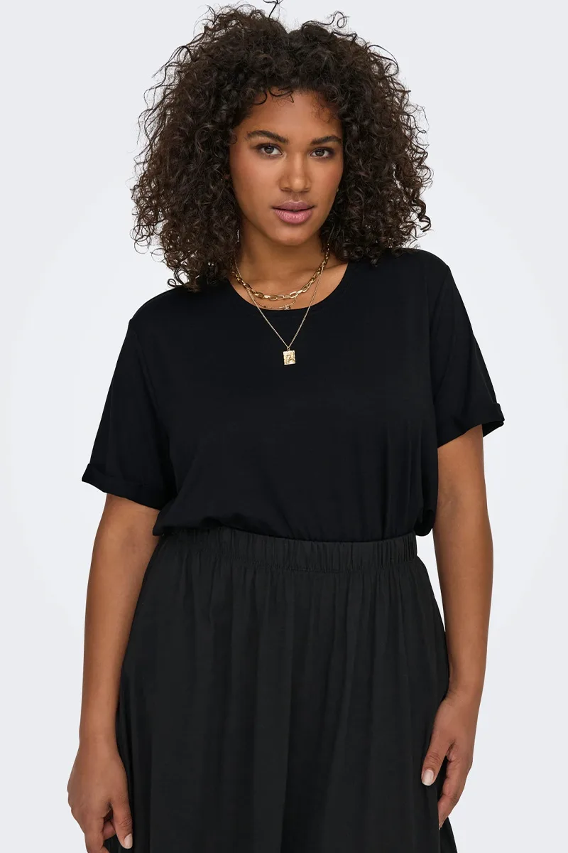 T-shirt με ρεβερ μανίκια σε μαύρο χρώμα plus size