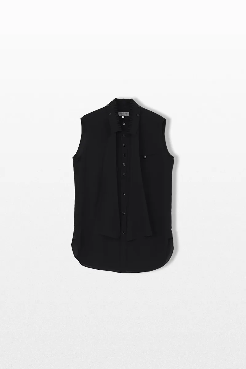 YOHJI YAMAMOTO Ανδρικό Μαύρο Lawn Ruffed Blouse