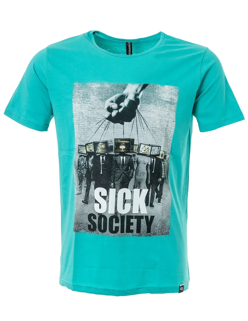 Ανδρικό t-shirt με στάμπα σε πετρόλ ανοιχτό χρώμα