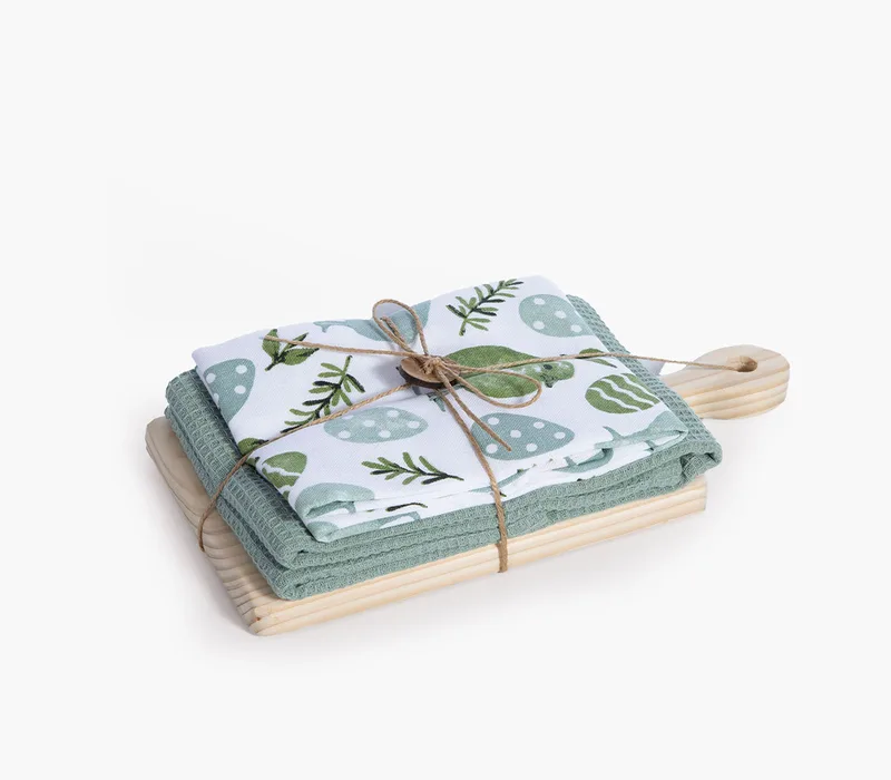 Ξύλο Κοπής με Ποτηρόπανο Σετ 2 τμχ Nef-Nef Birdy White/Mint 2x(40x70)