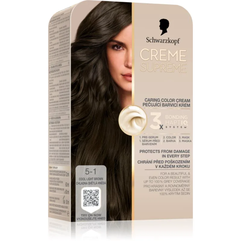 Schwarzkopf Creme Supreme μόνιμη βαφή μαλλιών απόχρωση 5-1 Cool Light Brown 60 ml