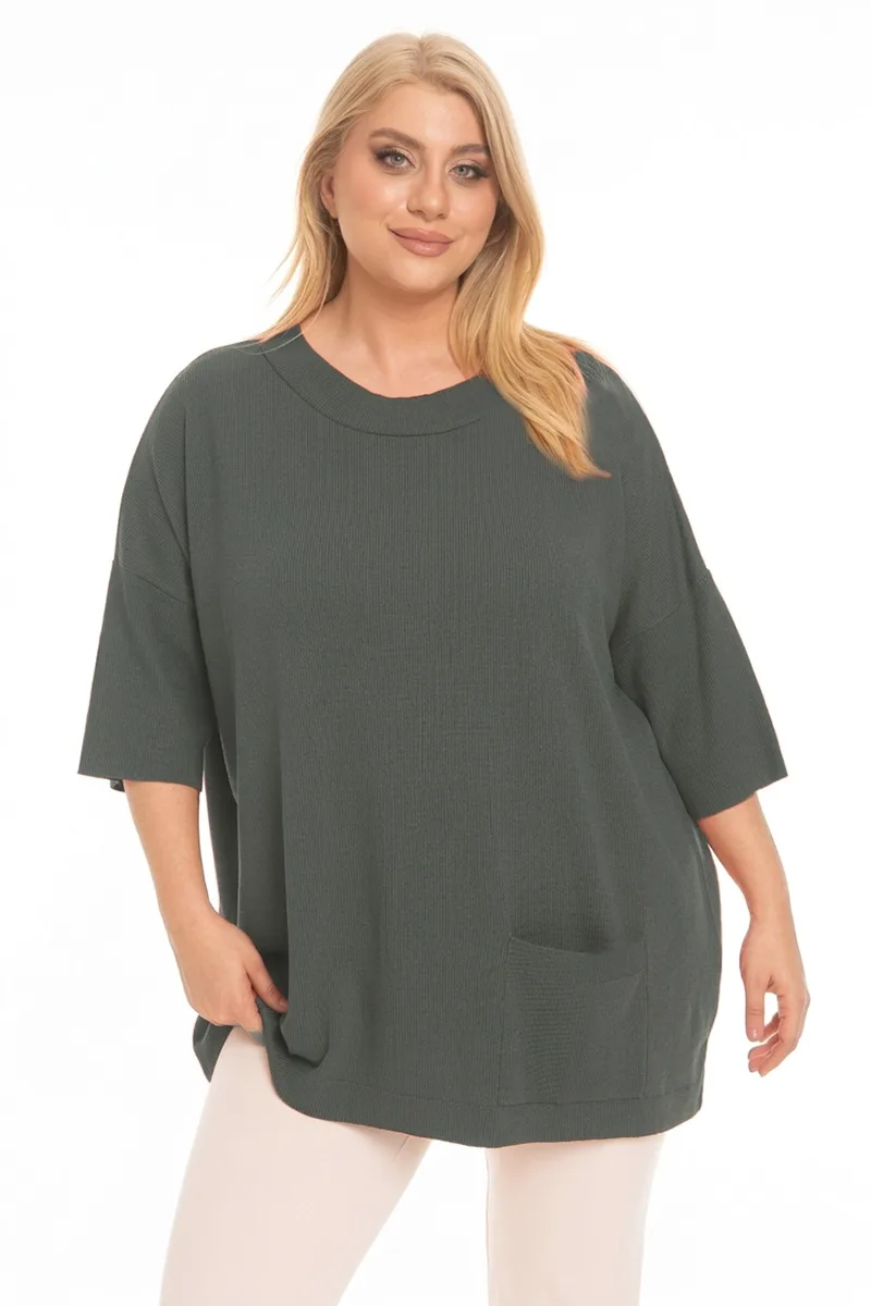 Μπλούζα πλεκτή oversized με τσέπη σε χρώμα κυπαρισσί