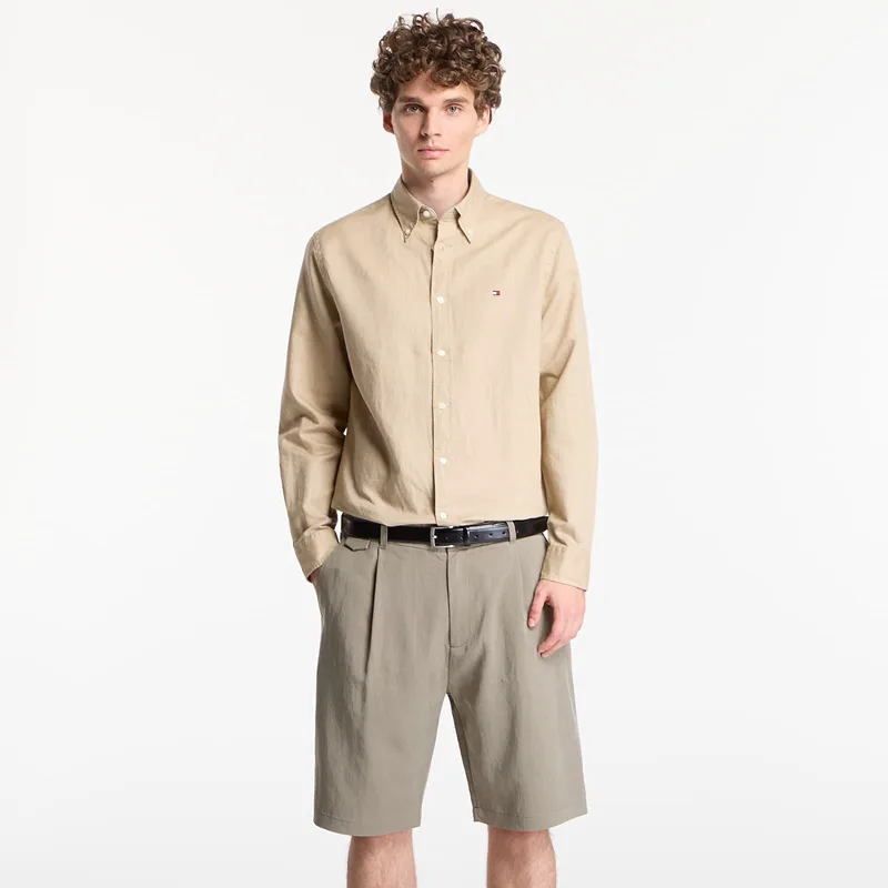 Πουκάμισο Tommy Hilfiger Linen Blend Solid Btd Rf Shirt Sandalwood L