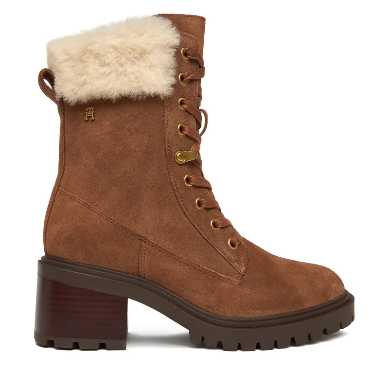 Μποτίνια Tommy Hilfiger Th Shearling Lace Up Boot FW0FW08999 Καφέ